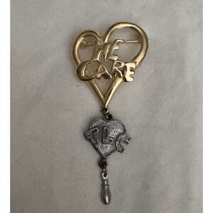 Vintage We Care TLC UltraCraft Brass‎ Heart  Brooch Nurse Doctor Vet Teacher